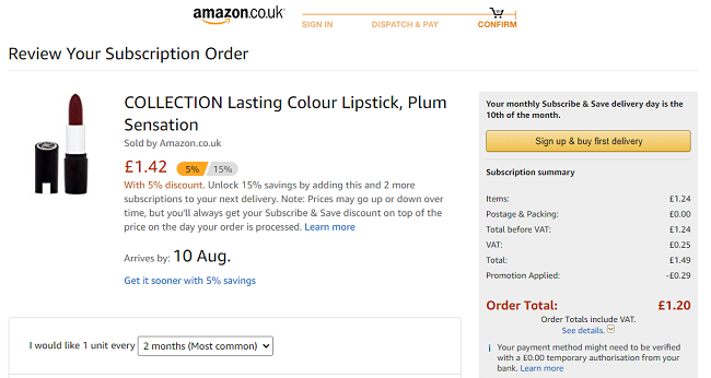 COLLECTION Lasting Colour Lipstick From £1.20 @ Amazon