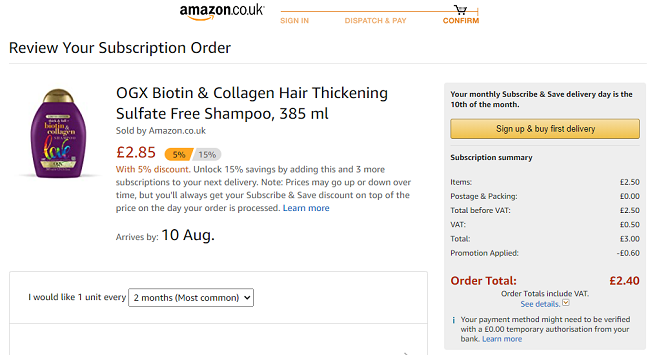 OGX Biotin & Collagen Hair Thickening Sulfate Free Shampoo 385ml £2.40 @ Amazon