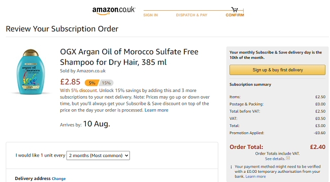 OGX Argan Oil of Morocco Sulfate Free Shampoo for Dry Hair 385ml £2.40 @ Amazon