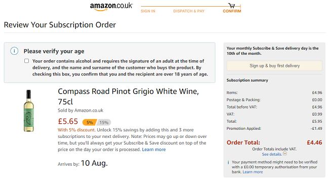 Compass Road Pinot Grigio White Wine 75cl £4.46 @ Amazon