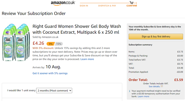 Six Right Guard Women Coconut Body Washes £3.59 @ Amazon 