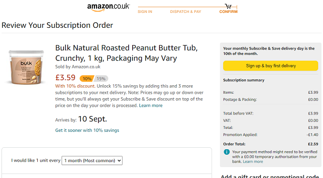 Bulk Natural Roasted Peanut Butter Tub 1kg £2.59 @ Amazon