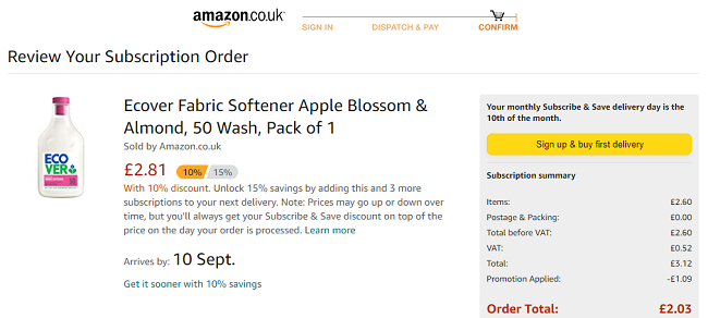 Ecover Fabric Softener Apple Blossom & Almond 50 Wash £2.03 @ Amazon