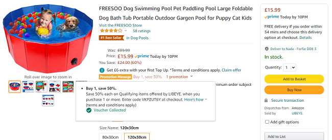 FREESOO Folding Pet Paddling Pool £