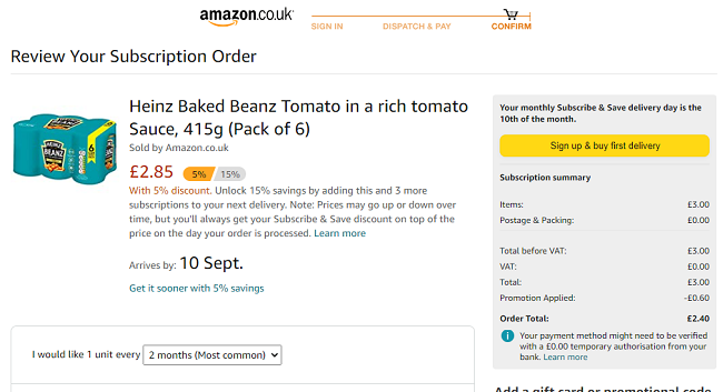 Heinz Baked Beanz (Pack of 6) £2.40 @ Amazon
