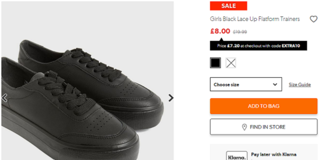 Girls Black Lace Up Flatform Trainers £7.20 (With Code) @ New Look