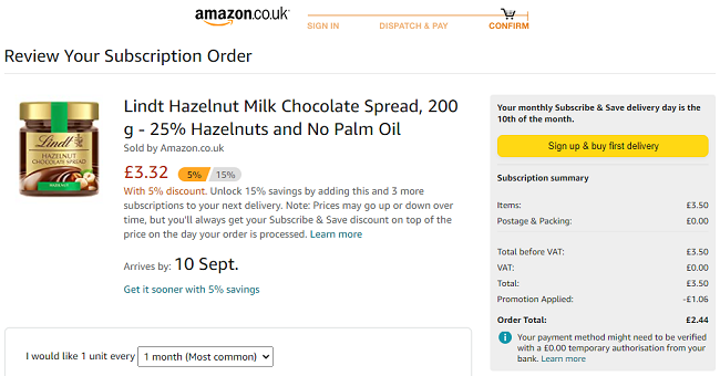 Lindt Hazelnut Milk Chocolate Spread 200g £2.44 @ Amazon