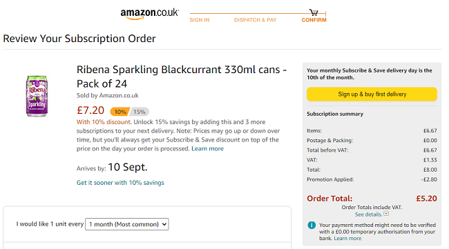Ribena Sparkling Blackcurrant Pack of 24 Cans £5.20 @ Amazon