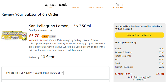 San Pellegrino Lemon 12 x 330ml £5.70 @ Amazon