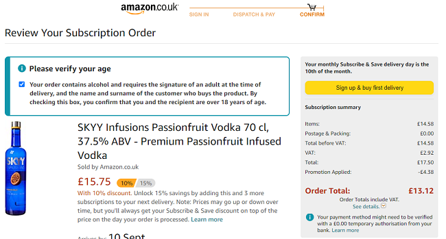 SKYY Infusions Passionfruit Vodka 70cl £13.12 @ Amazon