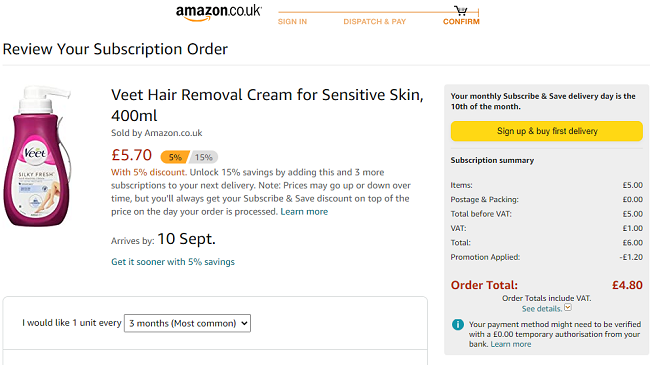 Veet Hair Removal Cream for Sensitive Skin, 400ml £4.80 @ Amazon
