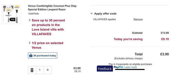 Venus Comfortglide Coconut Plus Olay Special Edition Leopard Razor £3.90 @ Boots 