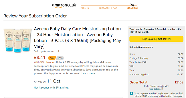 Aveeno Baby Daily Care Moisturising Lotion (3 Pack) £7.08 @ Amazon