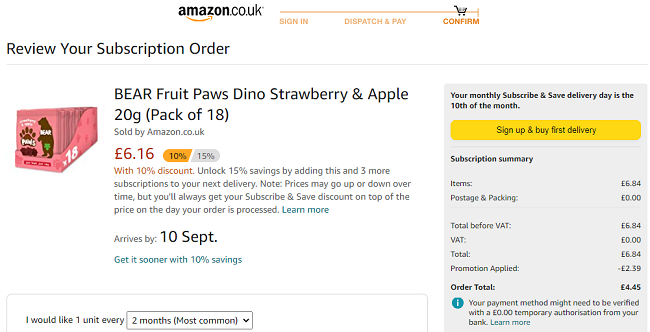 BEAR Fruit Paws Dino Strawberry & Apple (Pack of 18) £4.45 @ Amazon