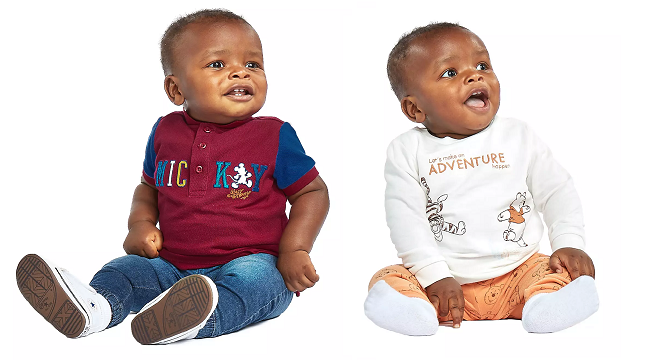 Babies wearing Disney Baby sale clothing