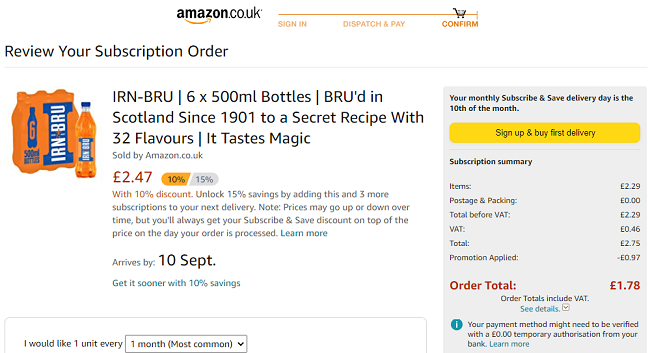 Irn-Bru 6 x 500ml Bottles £1.75 @ Amazon 
