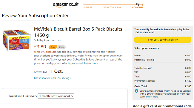 McVitie's Biscuit Barrel Box 5 Pack Biscuits 1450g £2.80 @ Amazon