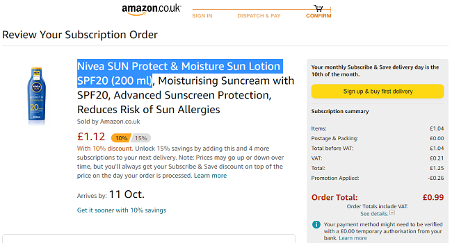 Nivea SUN Protect & Moisture Sun Lotion SPF20 (200 ml) 99p @ Amazon