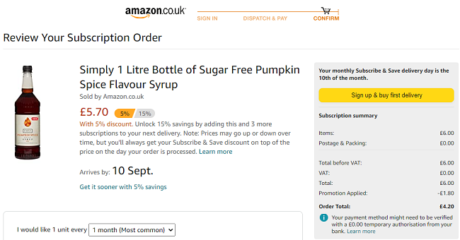 Simply 1L Bottle Of Sugar Free Pumpkin Spice Flavour Syrup £4.20 @ Amazon