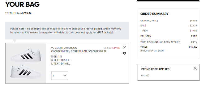 Adidas Kids VL Court 2.0 Trainers £15.58 (With Code) @ Adidas