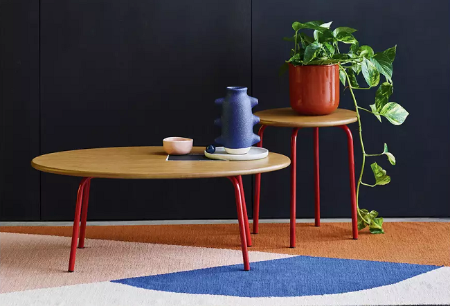 Habitat Kirby Oak And Red Gloss Metal Coffee Table