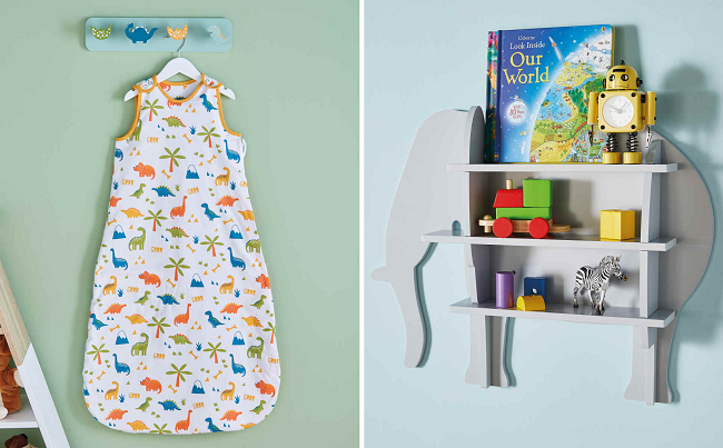 Baby Sleeping Bag and Elephant Shelf, both from Aldi