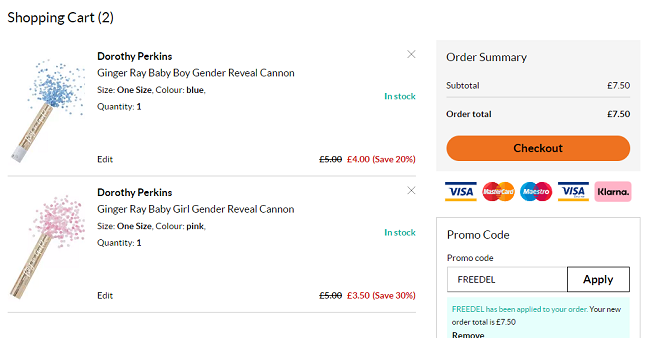 Ginger Ray Gender Reveal Cannons From £3.50 Delivered (With Code) @ Debenhams