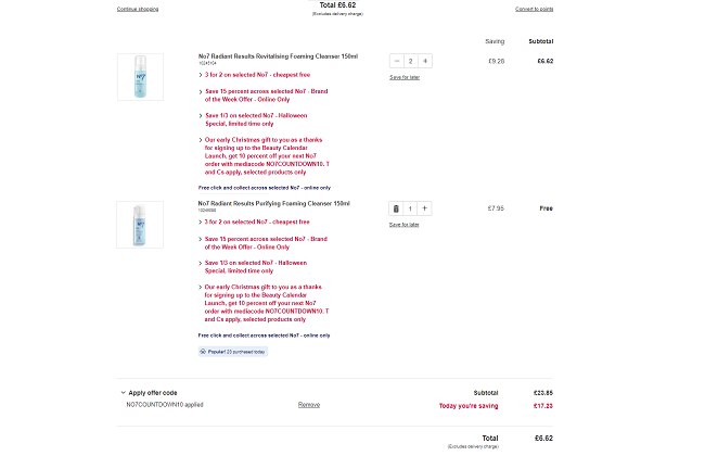 Three No7 Radiant Results Foaming Cleansers £6.62 (With Code) @ Boots