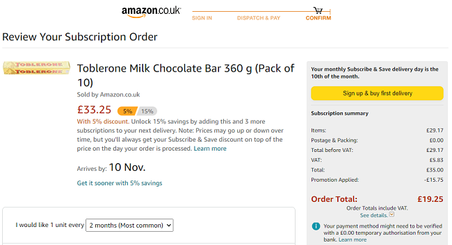 Toblerone Milk Chocolate 200g (Pack of 10) £15.51 @ Amazon 