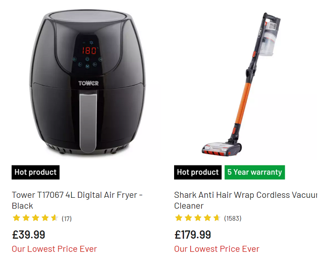 Tower Air Fryer and Shark Cordless Vacuum Cleaner