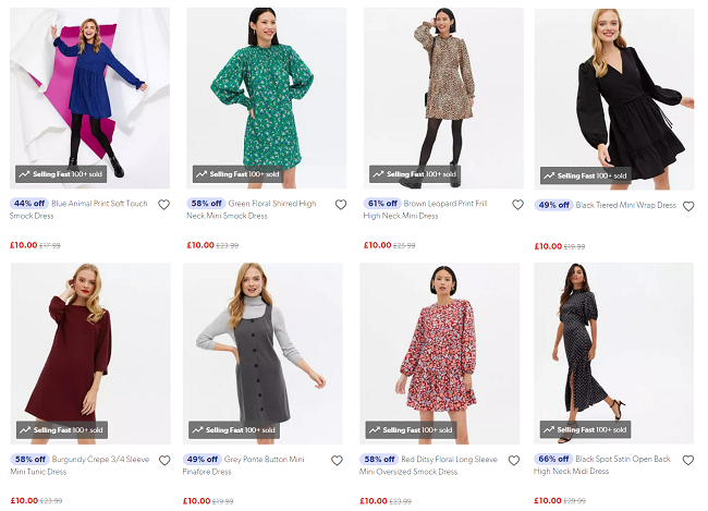 Screenshot showing £10 dresses at New Look