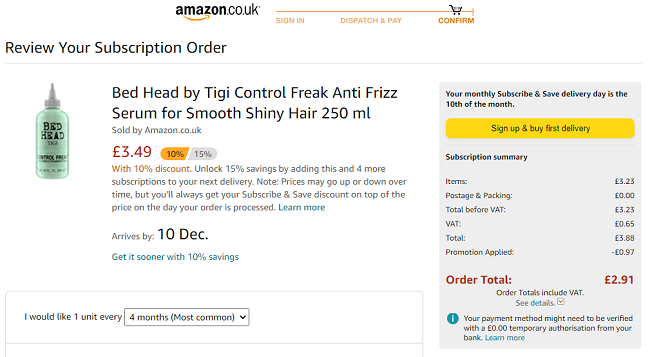 Bed Head Tigi Control Freak Anti Frizz Serum 250ml From £2.91 @ Amazon 