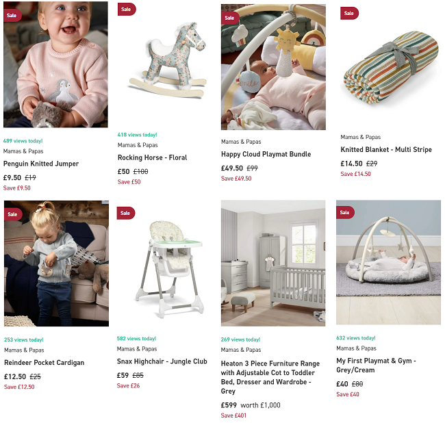 Screenshot of Mamas and Papas Winter Sale