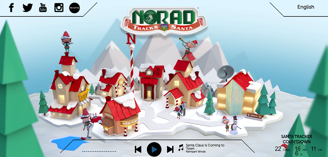Screenshot of the NORAD Santa Tracker website