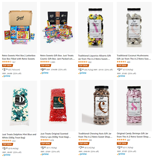 Screenshot showing Retro Sweet Gifts at Amazon