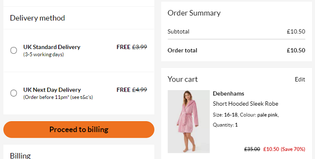 Short Hooded Sleek Robe £10.50 & Free Next Day Delivery (With Code) @ Debenhams