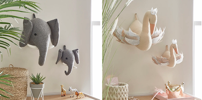 Elephant and Swan Animal Wall Heads from Dunelm