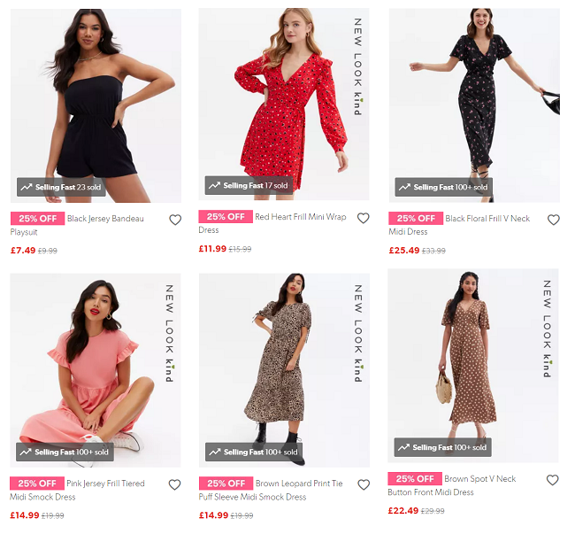 Screenshot showing 25% off dresses at New Look