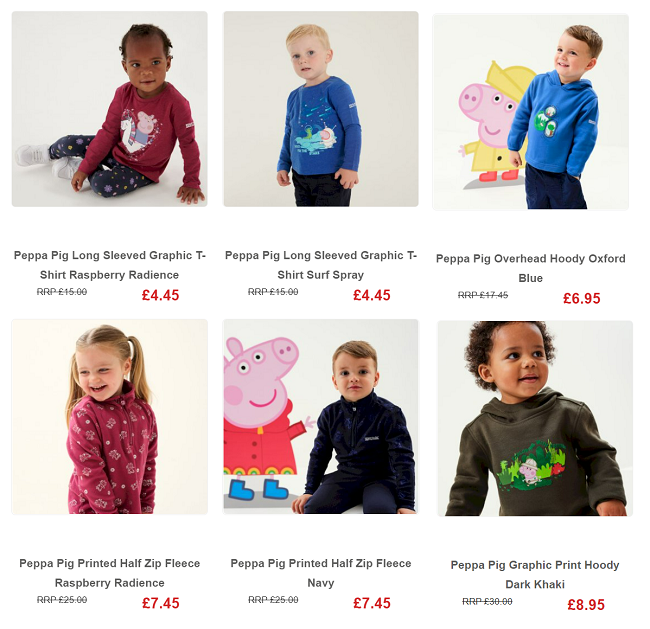 Screenshot of Peppa Pig Regatta sale clothing at Regatta