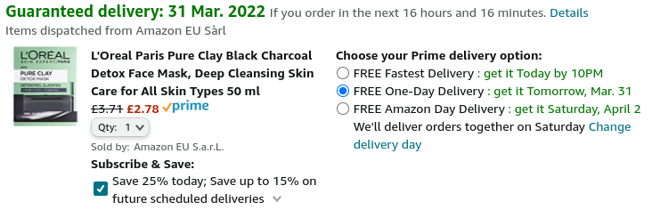 L'Oreal Paris Pure Clay Black Charcoal Detox Face Mask From £2.78 (Using Voucher) @ Amazon