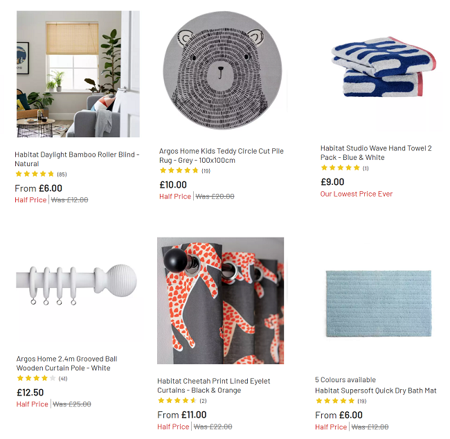 Screenshot showing Argos homeware sale
