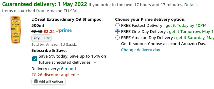 L'Oreal Elvive Dream Lengths Shampoo 500ml £2.06 @ Amazon