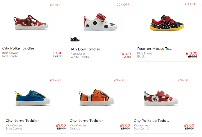 Screenshot of Clarks Kids Shoe Sale 
