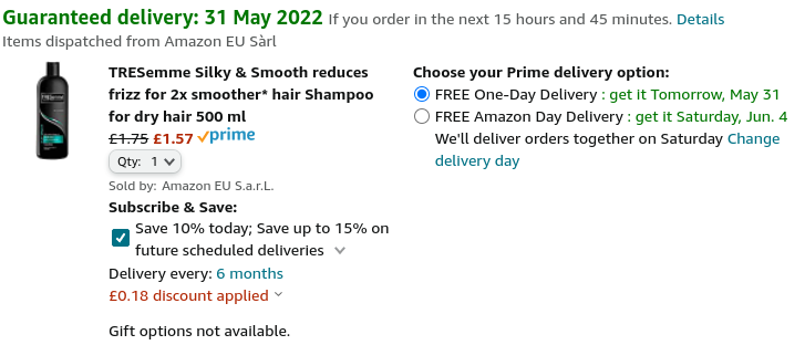 TRESemme Smooth Salon Silk Shampoo 500ml From £1.57 @ Amazon