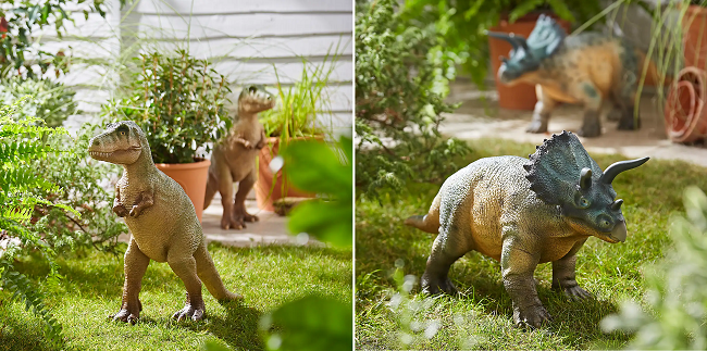 T-Rex and Triceratops Garden Ornaments from Dunelm