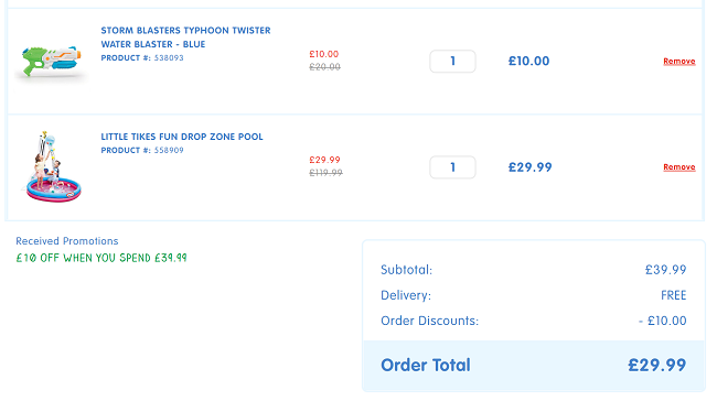 Screenshot of £10 off £39.99 deal at The Entertainer