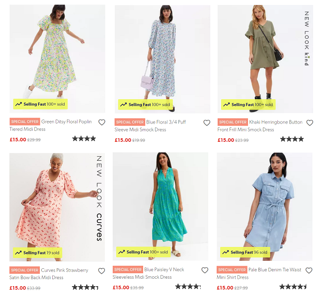 Screenshot of £15 Dresses offer at New Look