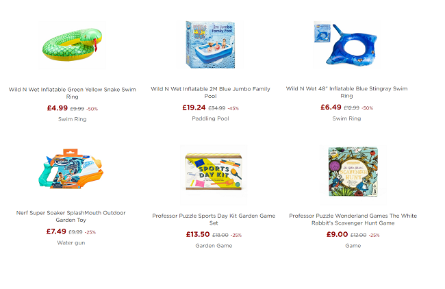 Screenshot of outdoor toy sale at WHSmith