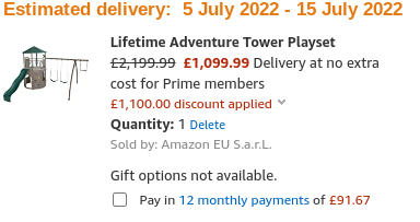 Lifetime Adventure Tower Playset £1099.99 (with voucher) @ Amazon