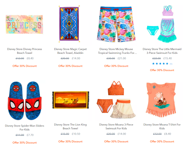 Screenshot of shopDisney Summer Shop sale